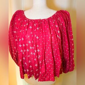 ANTHROPOLOGIE • Elegant Red Floral Blouse